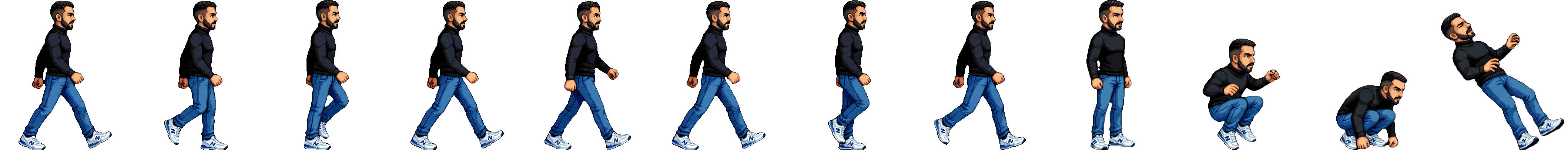 The player character as a 12-frame pixel-art sprite sheet